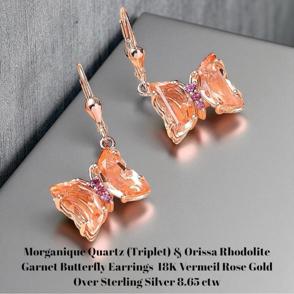 Rose Gold Butterfly Earrings with Morganique Quartz (Triplet)